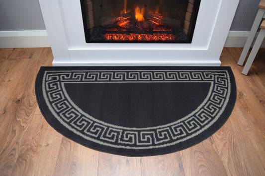 Luna Half Moon Rug - Greek Key - Black