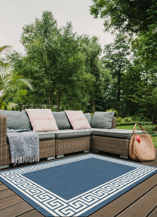Brussel's Collection - Inside | Outside Rug - Greek Key Blue