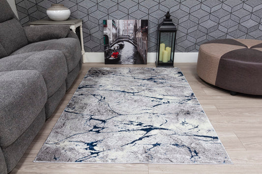 Glitz Range - Marble Rug - Grey & Blue