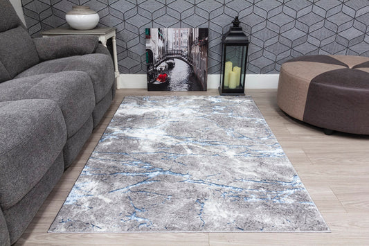 Glitz Range - Marble Rug - Grey & Blue