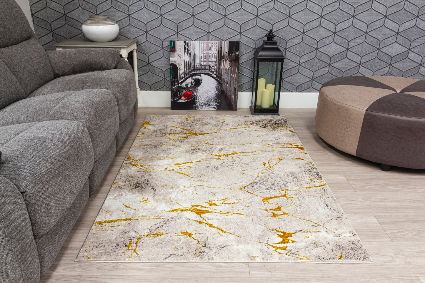 Glitz Range - Marble Rug - Beige & Ochre