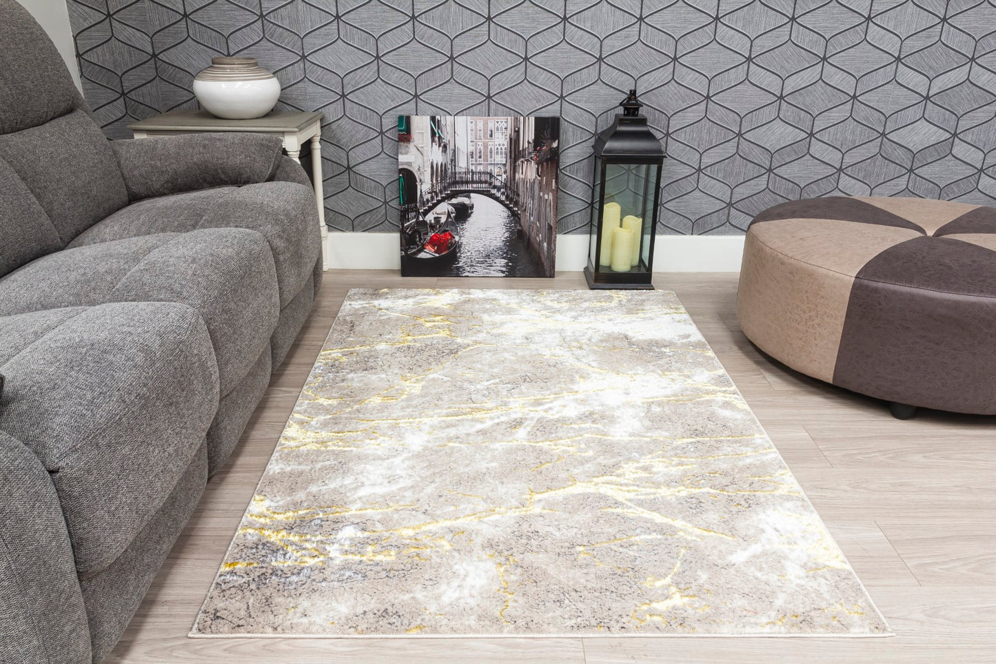 Glitz Range - Marble Rug - Beige & Ochre