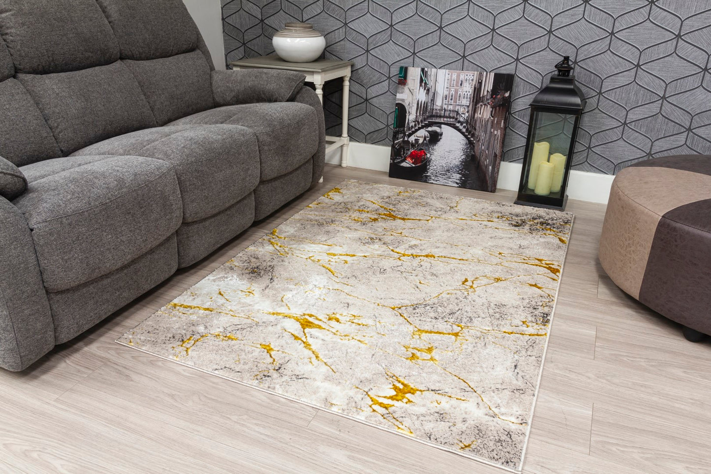 Glitz Range - Marble Rug - Beige & Ochre