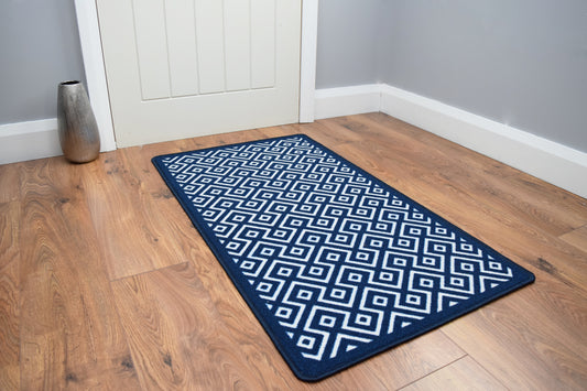 Riviera Diamond Mat & Runner - Navy Blue