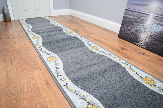 Made To Measure Luna Flower Border - Grey & Ochre