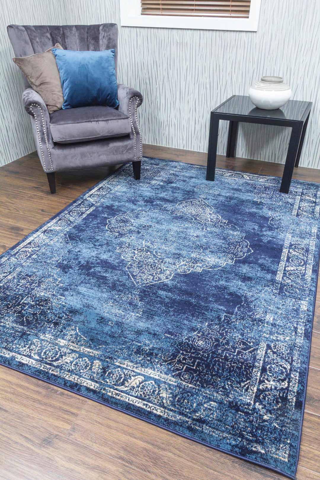 Distressed Rug Blue Vintage Classic Distressed Blue Rug – SuperRugStore